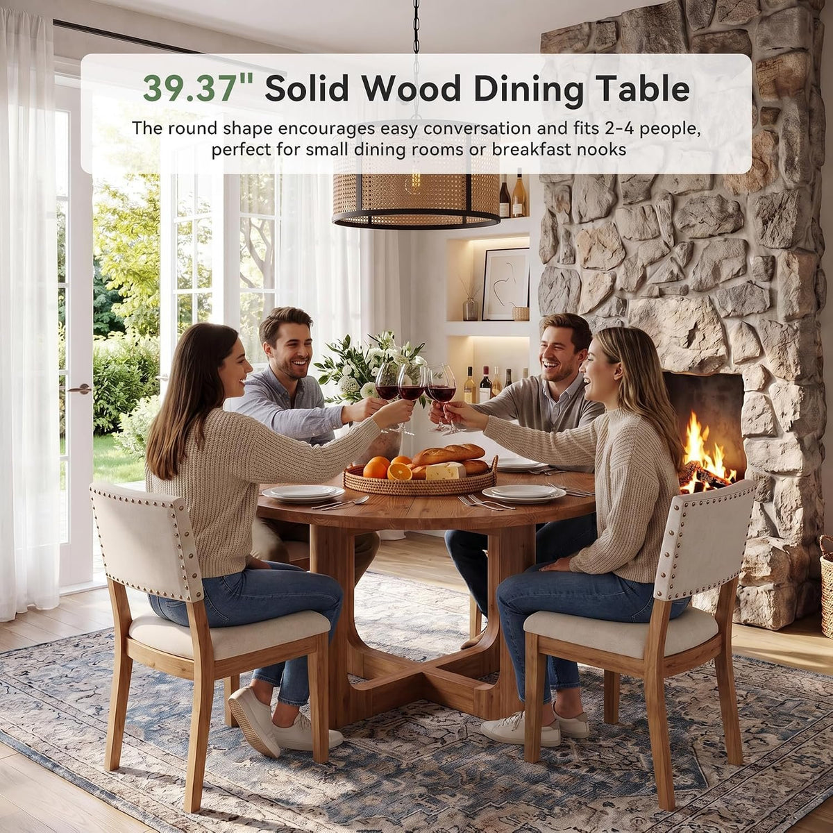 100cm Round Dining Table, Rustic Kitchen Table for 2-4 People