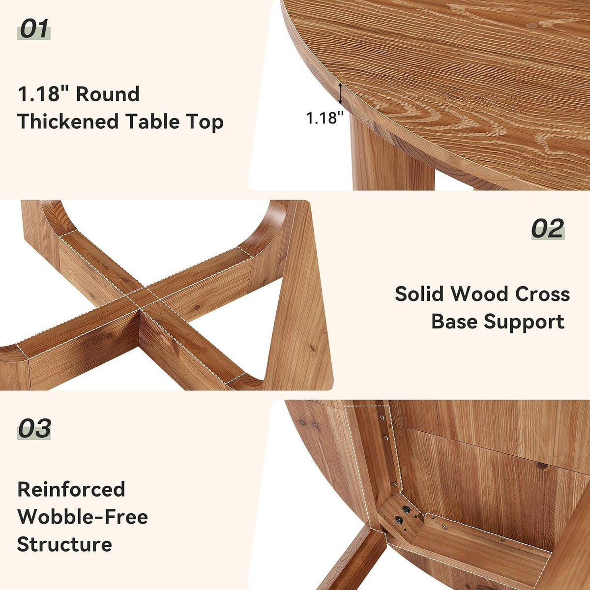100cm Round Dining Table, Rustic Kitchen Table for 2-4 People