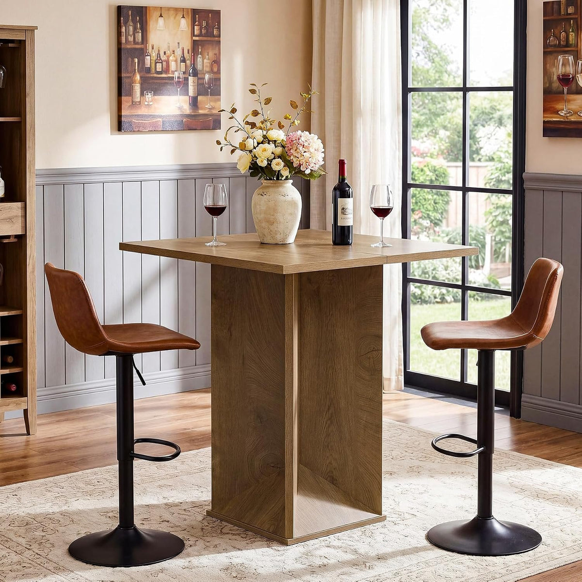 80cm Square Bar Table, Rustic Wooden Pub Table for Home Bar Bistro