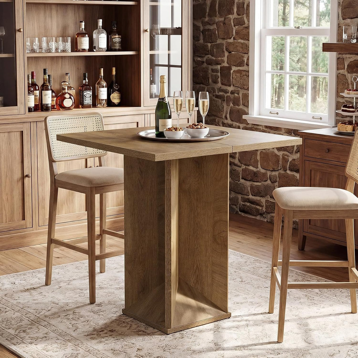 80cm Square Bar Table, Rustic Wooden Pub Table for Home Bar Bistro