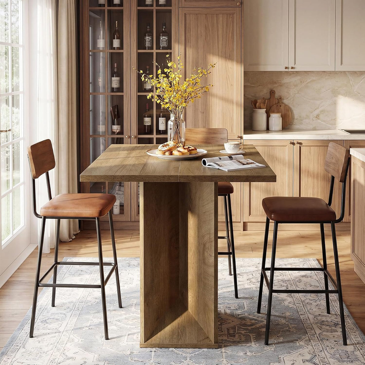 80cm Square Bar Table, Rustic Wooden Pub Table for Home Bar Bistro