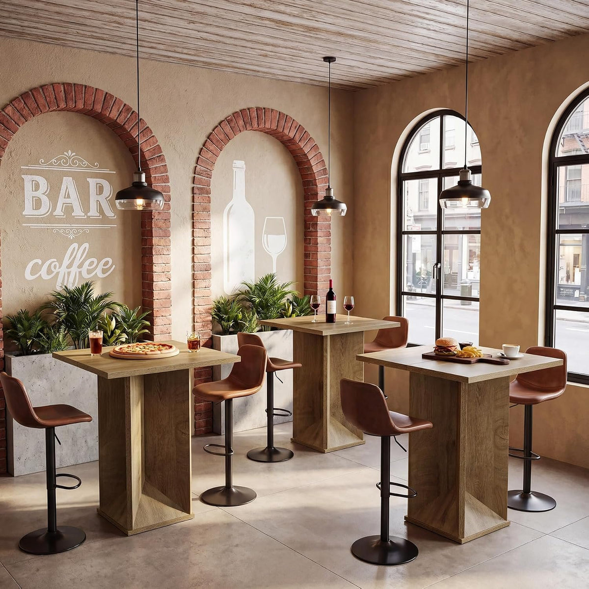80cm Square Bar Table, Rustic Wooden Pub Table for Home Bar Bistro