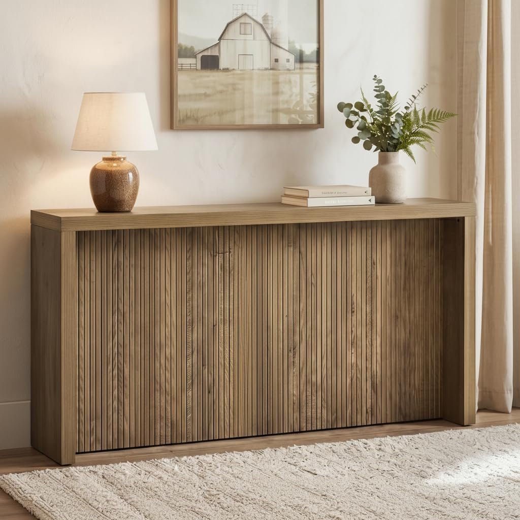 160cm Console Table, Rustic Ribbed Wooden Hallway Table