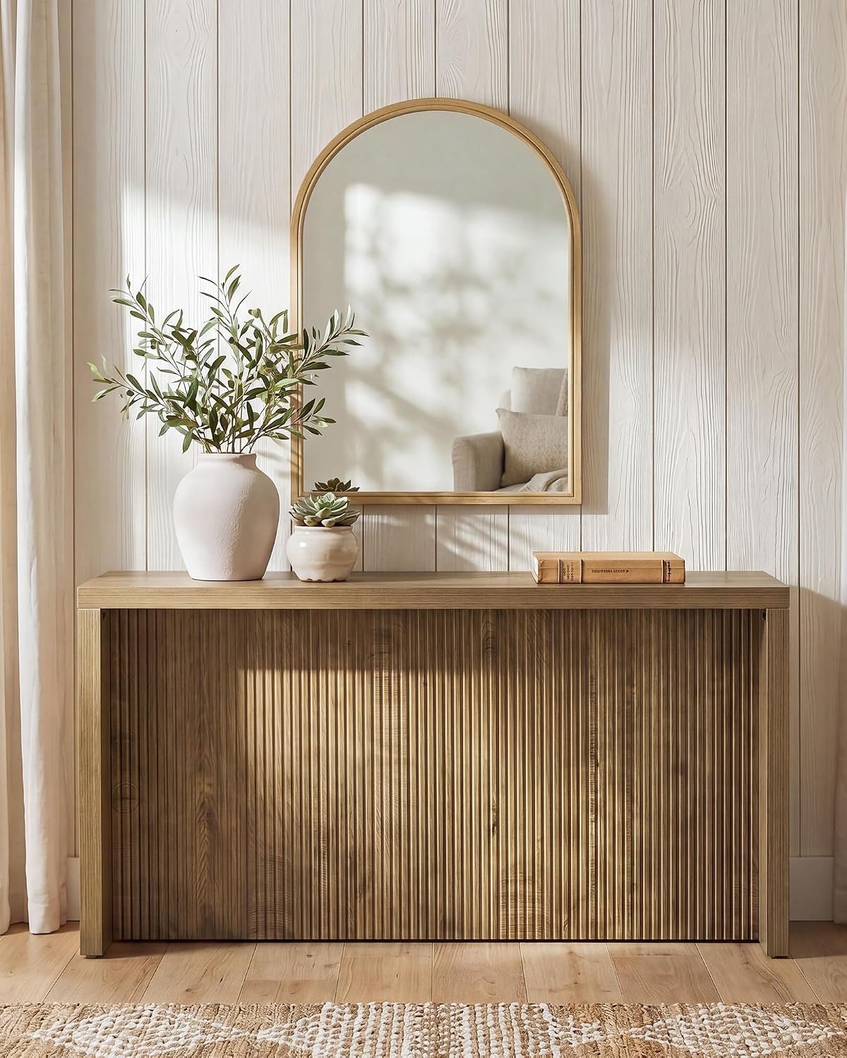 160cm Console Table, Rustic Ribbed Wooden Hallway Table