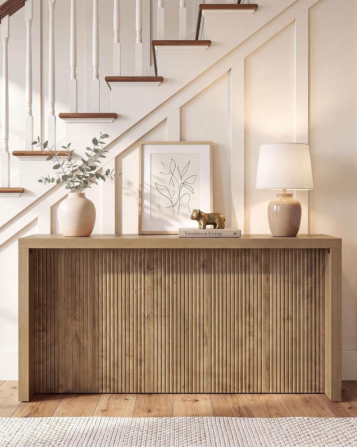 160cm Console Table, Rustic Ribbed Wooden Hallway Table