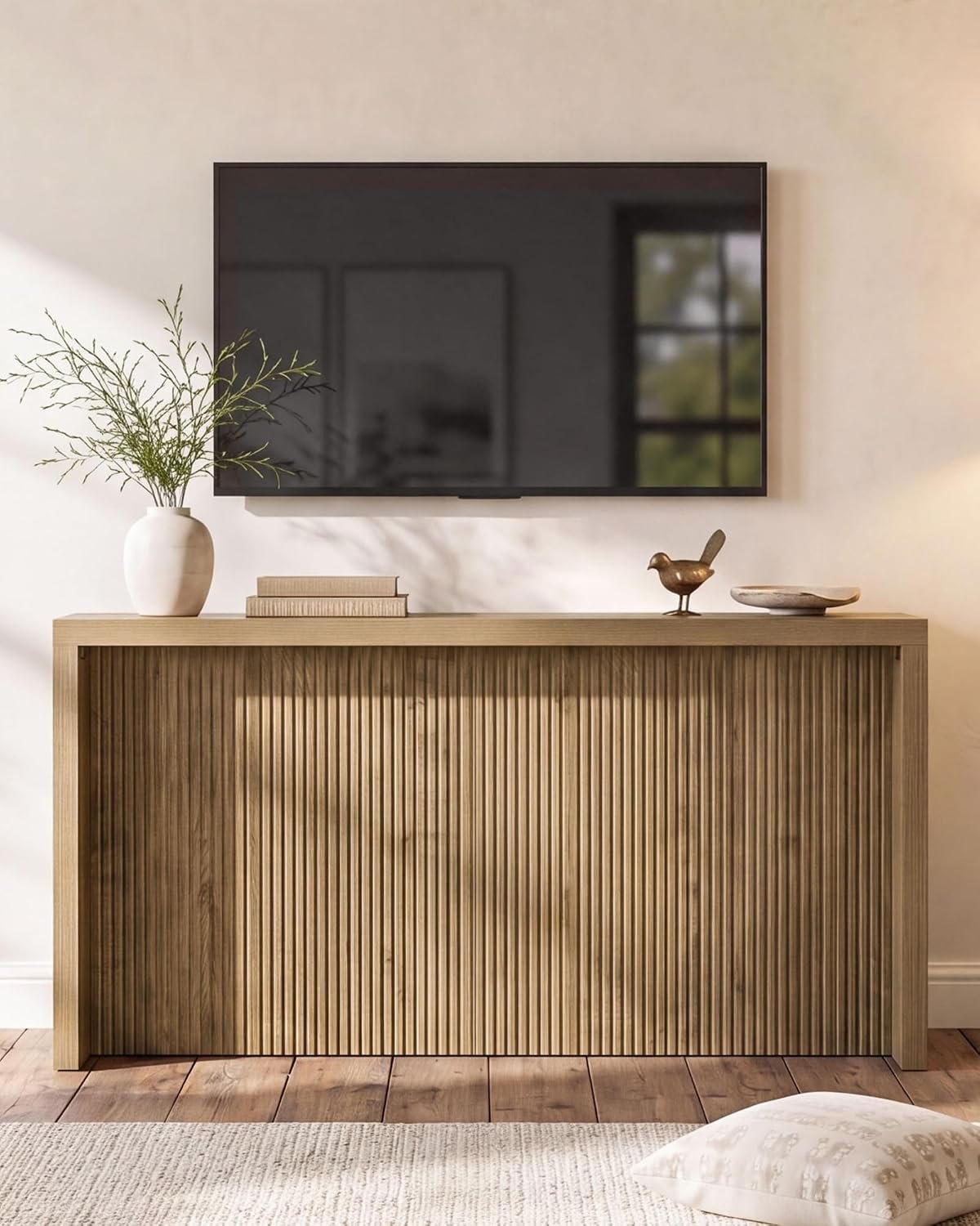 160cm Console Table, Rustic Ribbed Wooden Hallway Table