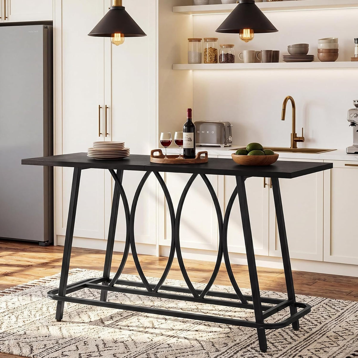 160cm Console Table, Narrow Rustic Metal Hallway Table