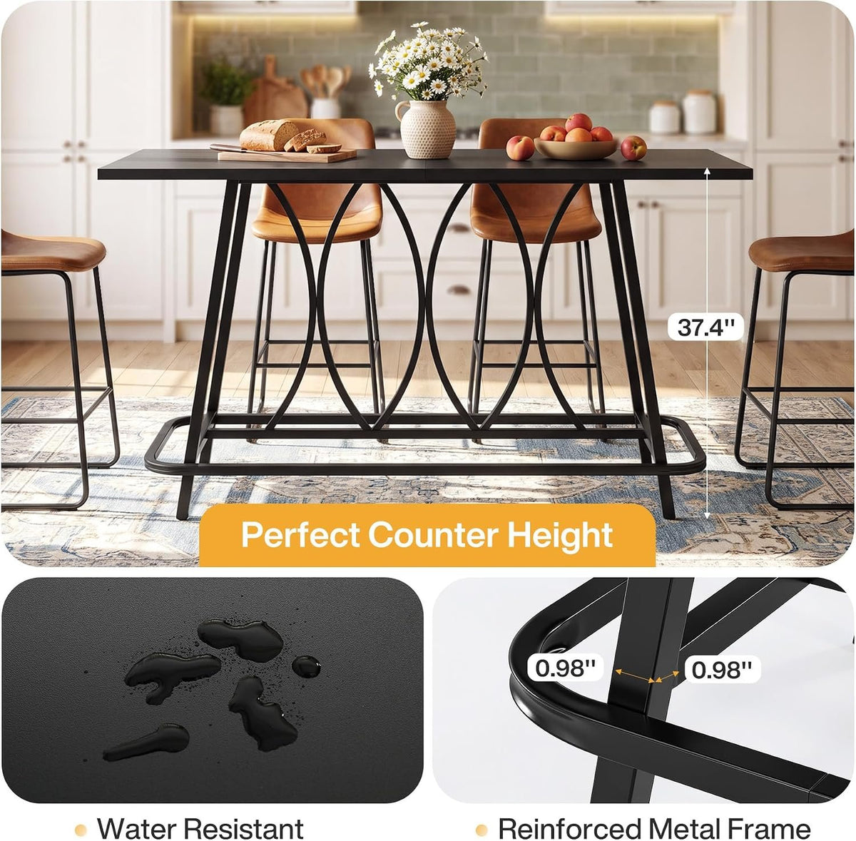 160cm Console Table, Narrow Rustic Metal Hallway Table