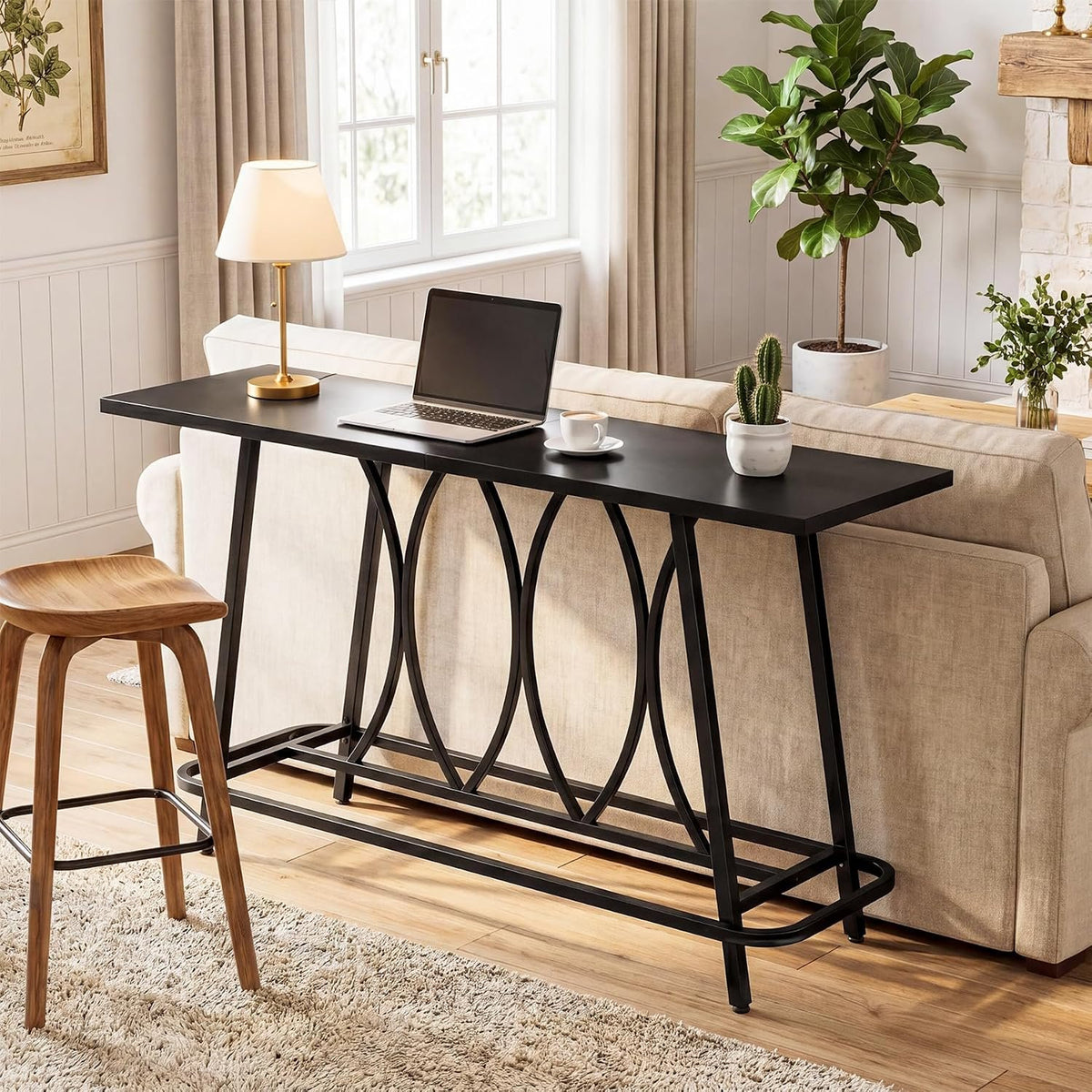 160cm Console Table, Narrow Rustic Metal Hallway Table