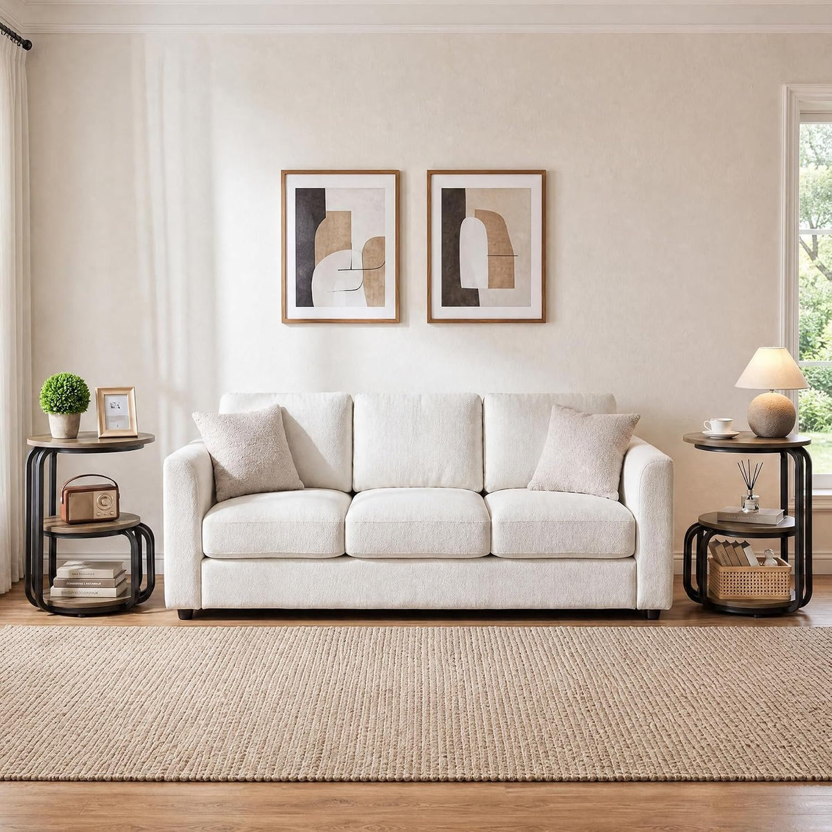 50cm Round Side Table, 3-Tier Industrial Metal Frame Storage Table for Living Room