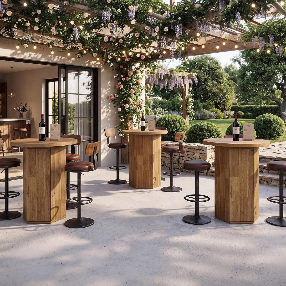 80cm Round Bar Table, Rustic High Pub Table with Storage Cabinet for Home Bar Kitchen