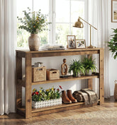 105cm Console Table, Solid Wood 3-Tier Narrow Rustic Hallway Table 3