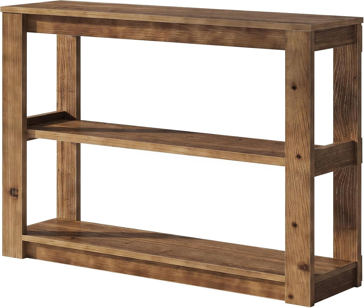 105cm Console Table, Solid Wood 3-Tier Narrow Rustic Hallway Table