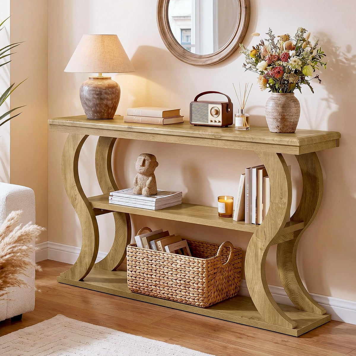 140cm Console Table, 3-Tier Narrow Wave Hallway Table for Living Room