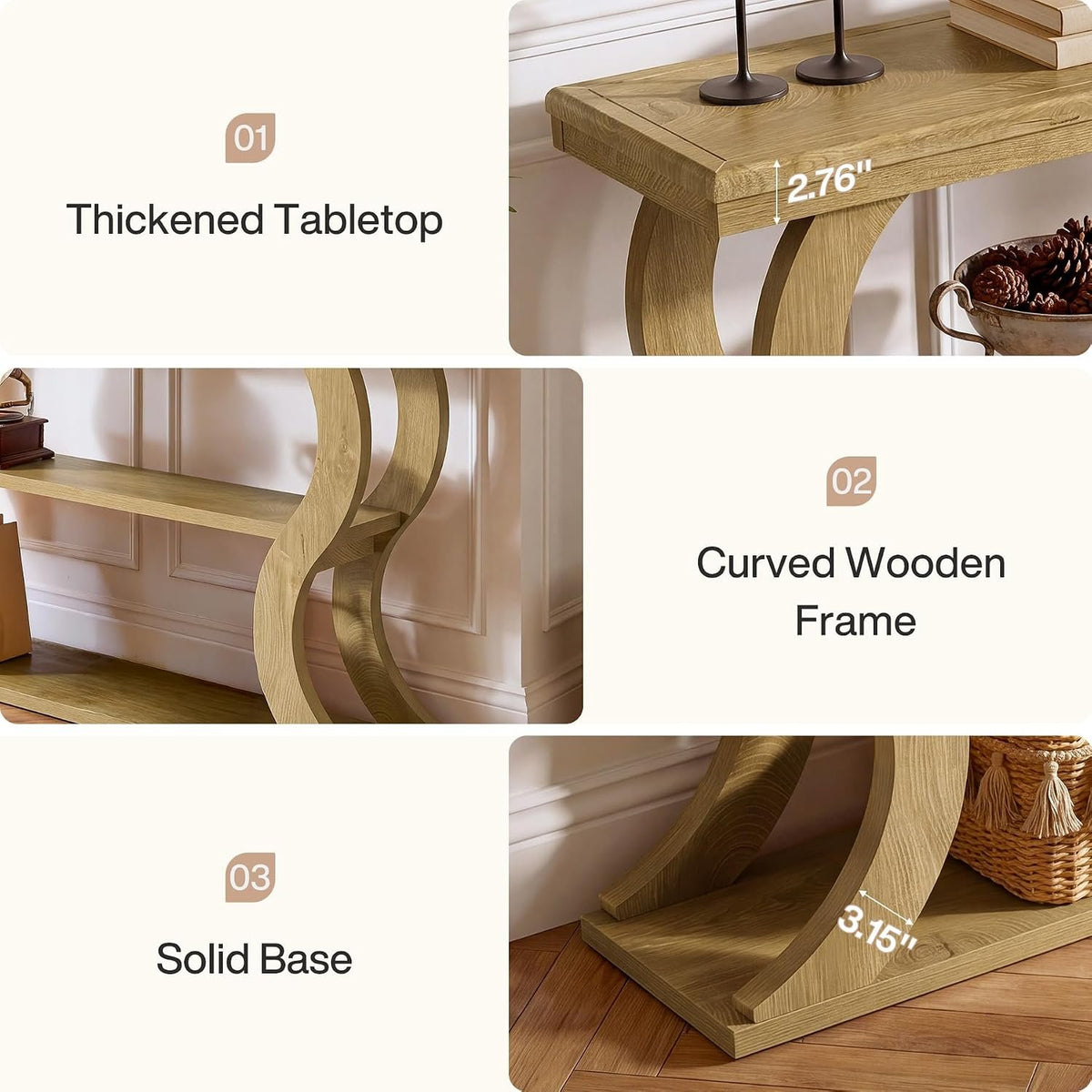 140cm Console Table, 3-Tier Narrow Wave Hallway Table for Living Room