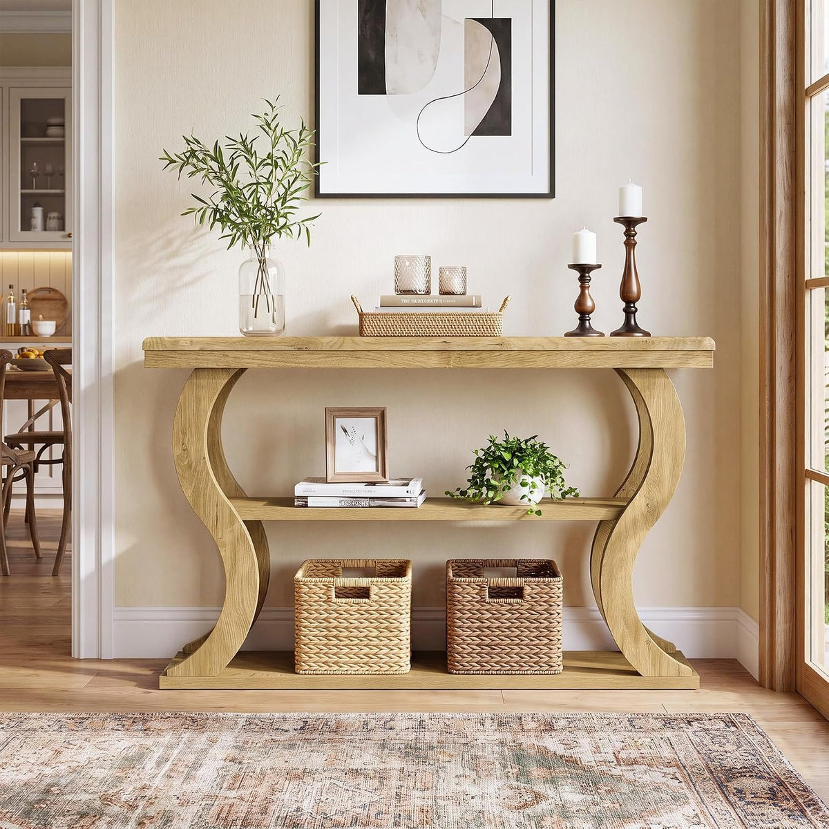 140cm Console Table, 3-Tier Narrow Wave Hallway Table for Living Room