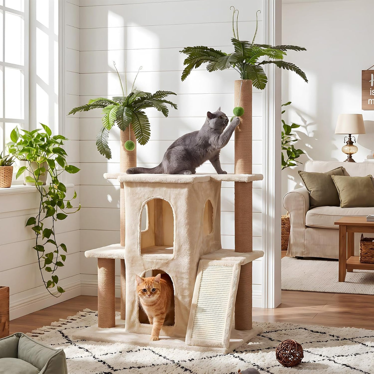 150cm Cat Tree, 2 Plush Condos & Sisal Posts for Multiple Cats