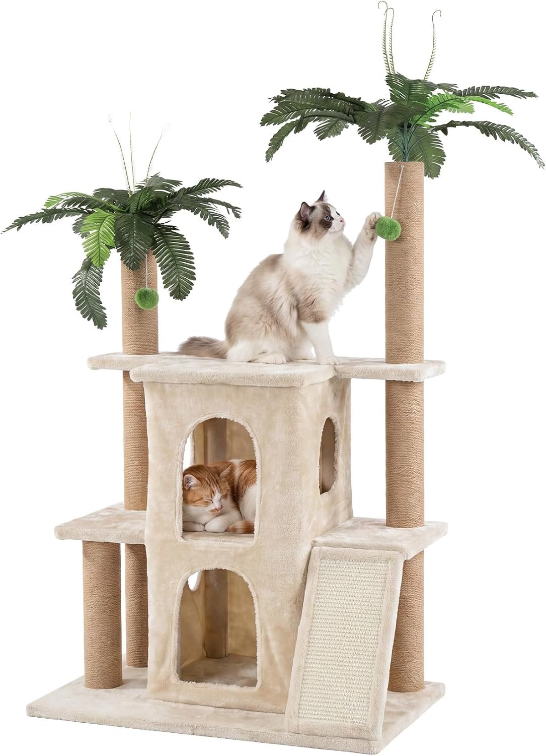 150cm Cat Tree, 2 Plush Condos & Sisal Posts for Multiple Cats