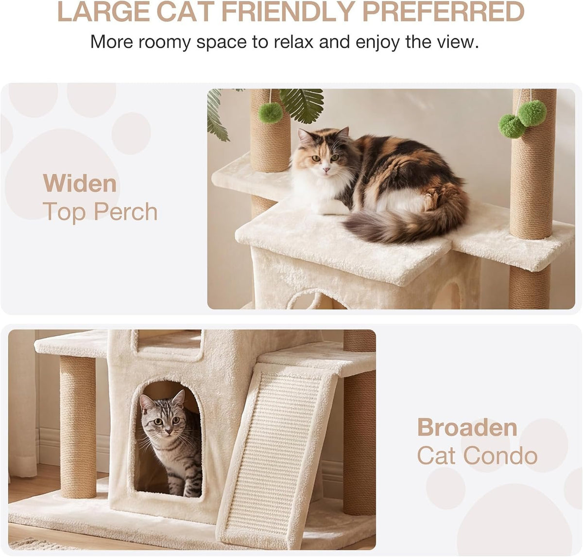 150cm Cat Tree, 2 Plush Condos & Sisal Posts for Multiple Cats