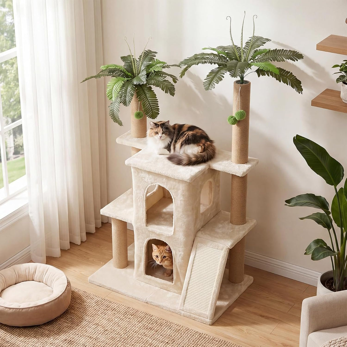 150cm Cat Tree, 2 Plush Condos & Sisal Posts for Multiple Cats