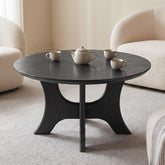 79cm Round Coffee Table, Modern Black Cross Base for Living Room 3