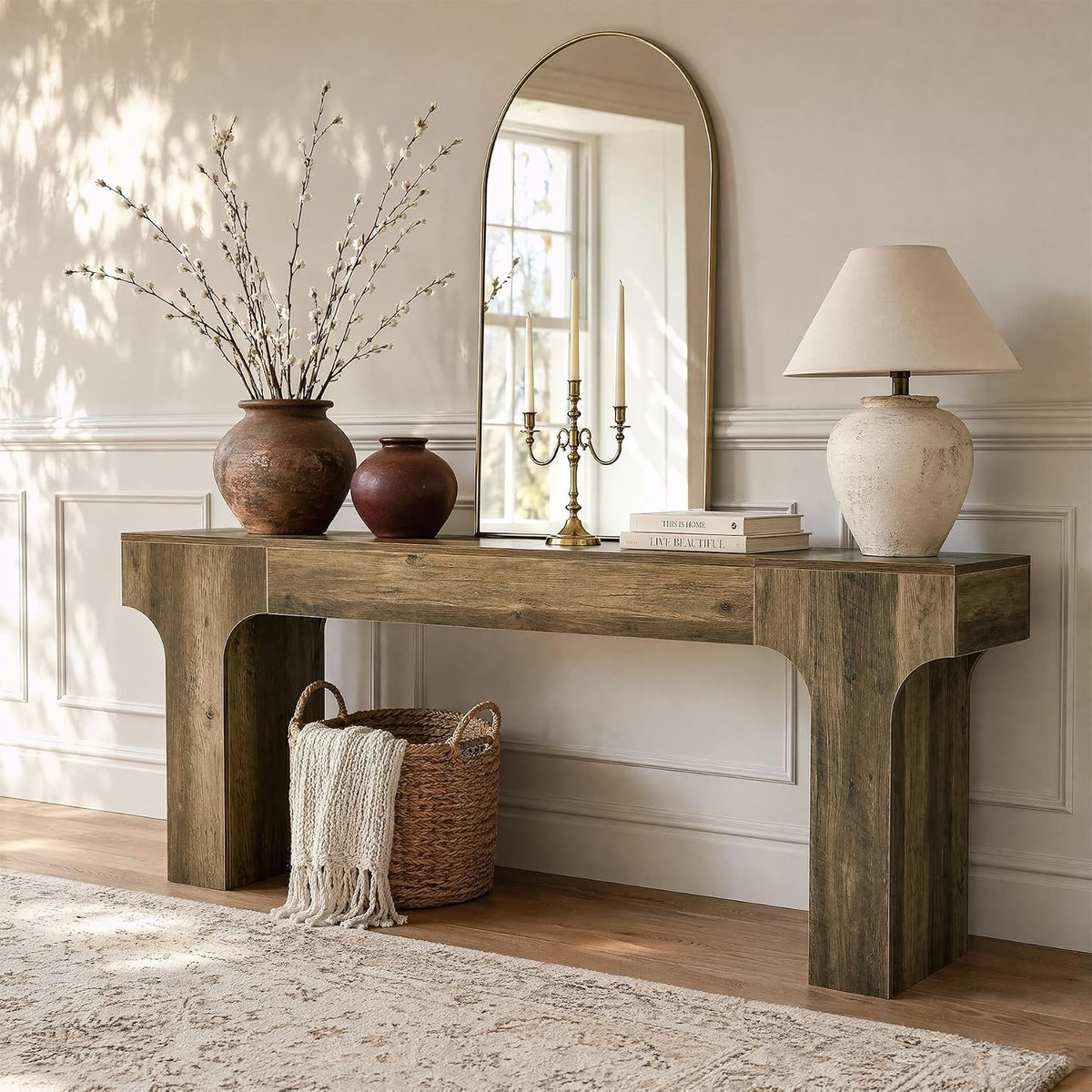 200cm Console Table, Long Hallway Table with Curved Legs for Entryway