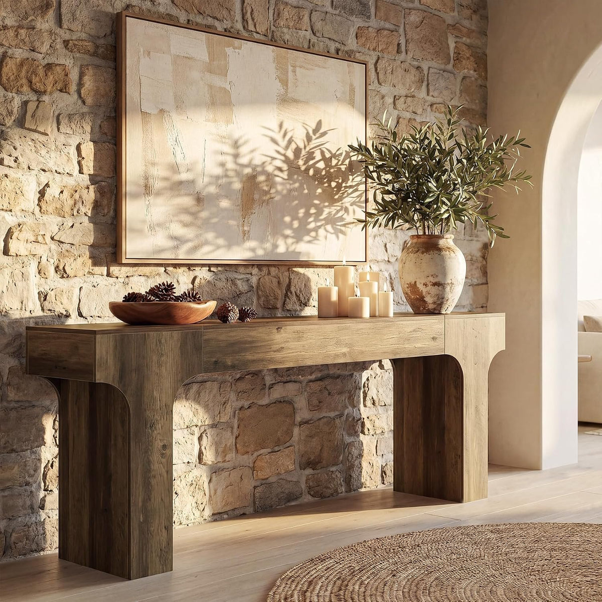 200cm Console Table, Long Hallway Table with Curved Legs for Entryway