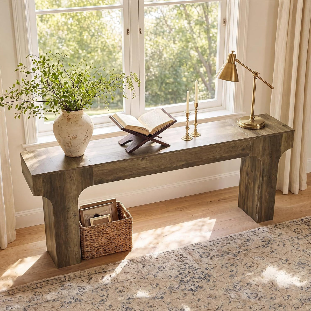 200cm Console Table, Long Hallway Table with Curved Legs for Entryway