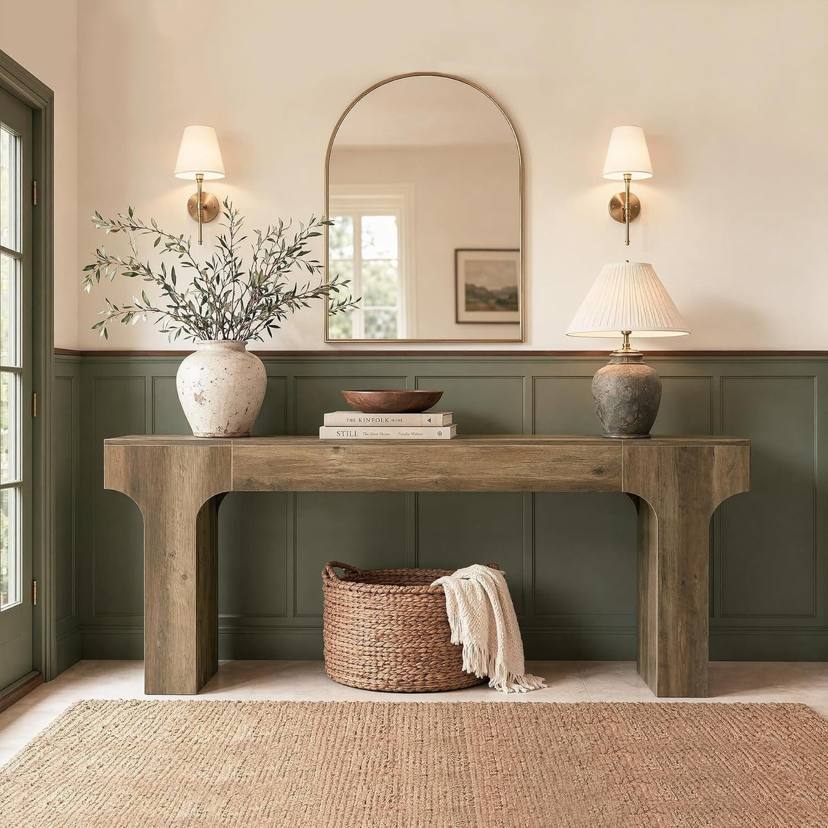 200cm Console Table, Long Hallway Table with Curved Legs for Entryway