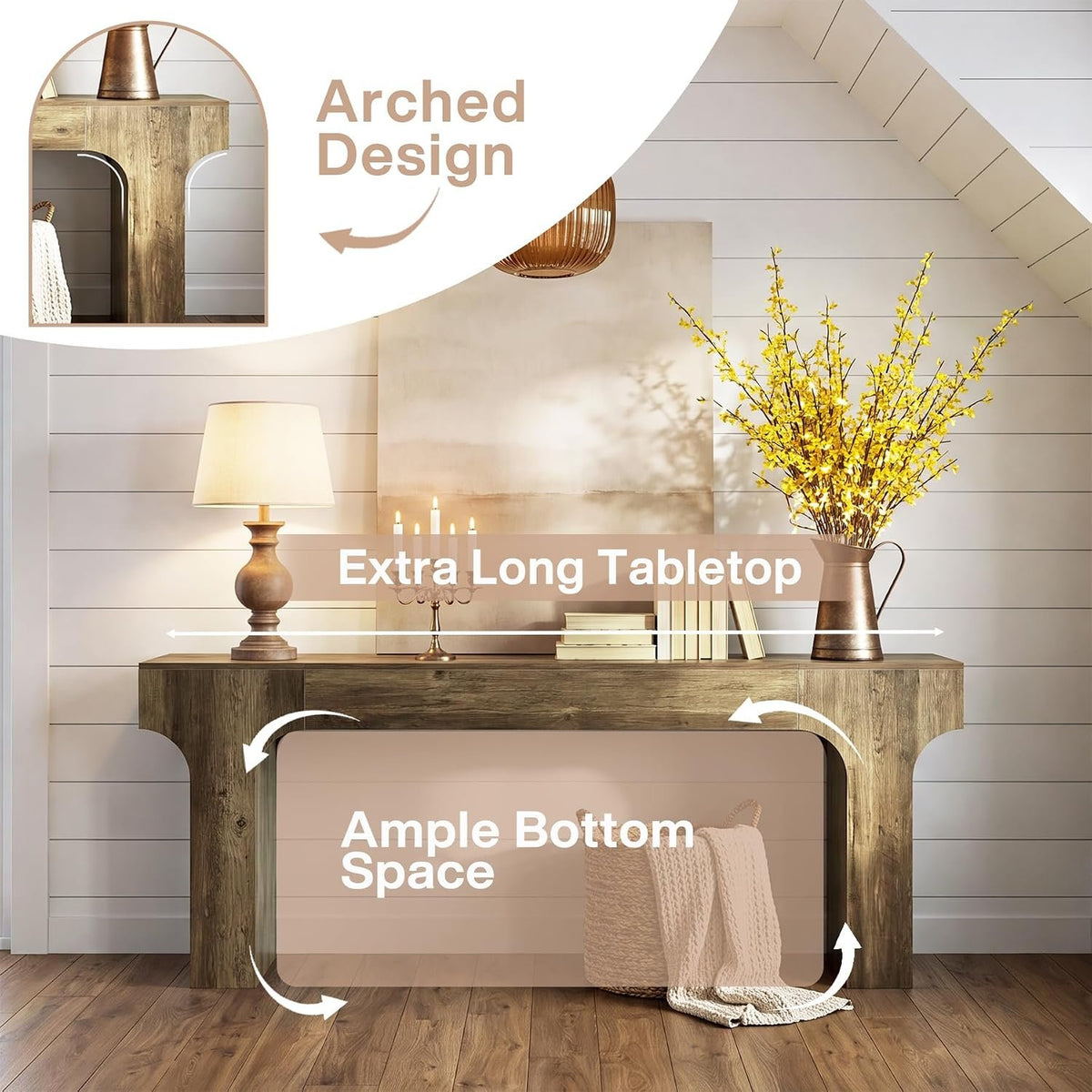 200cm Console Table, Long Hallway Table with Curved Legs for Entryway