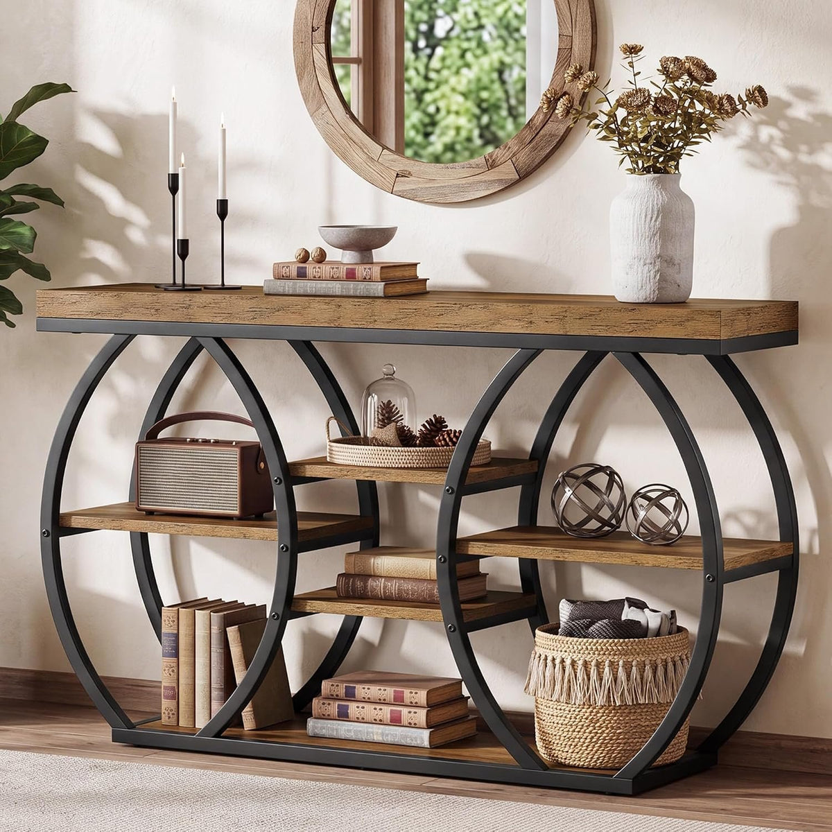 120cm Console Table, 4-Tier Narrow Sofa Table with Curved Metal Frame for Entryway