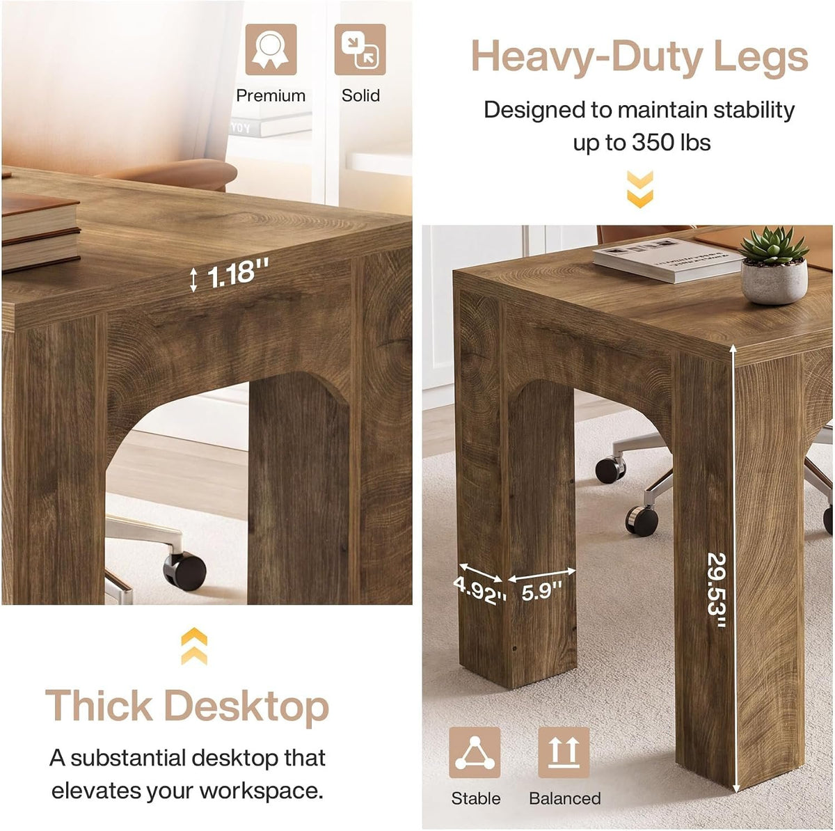 180cm Dining Table, Rustic Rectangular Table for 4-6 People