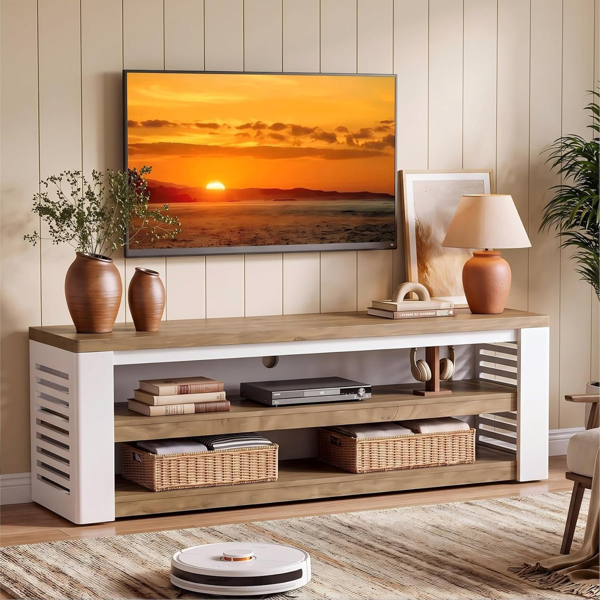 160cm TV Stand, 3-Tier Storage Cabinet for TVs up to 75"