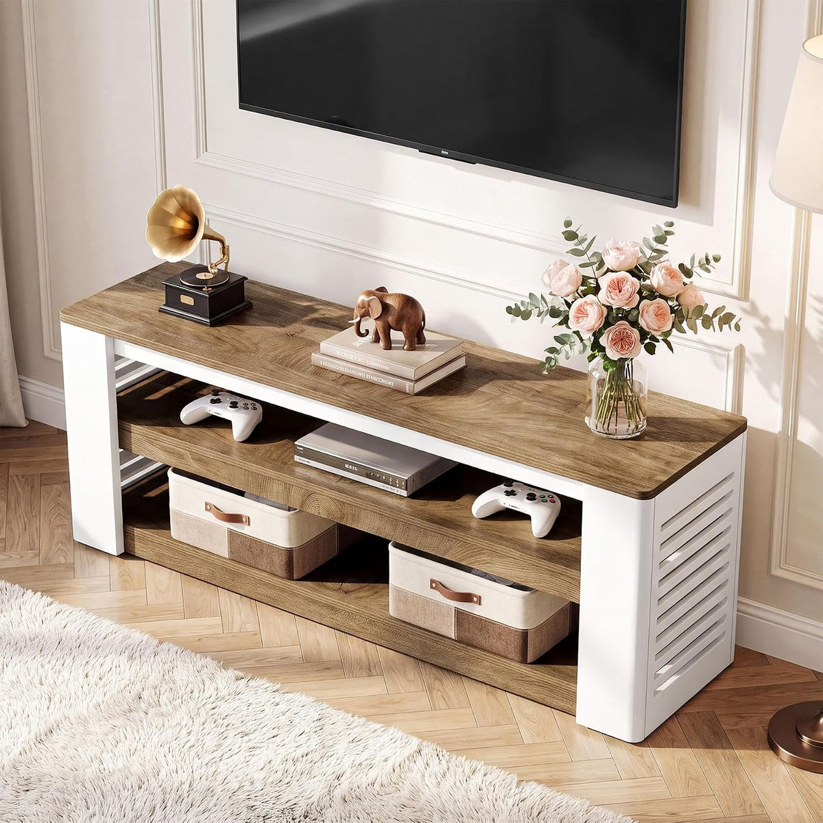 160cm TV Stand, 3-Tier Storage Cabinet for TVs up to 75"
