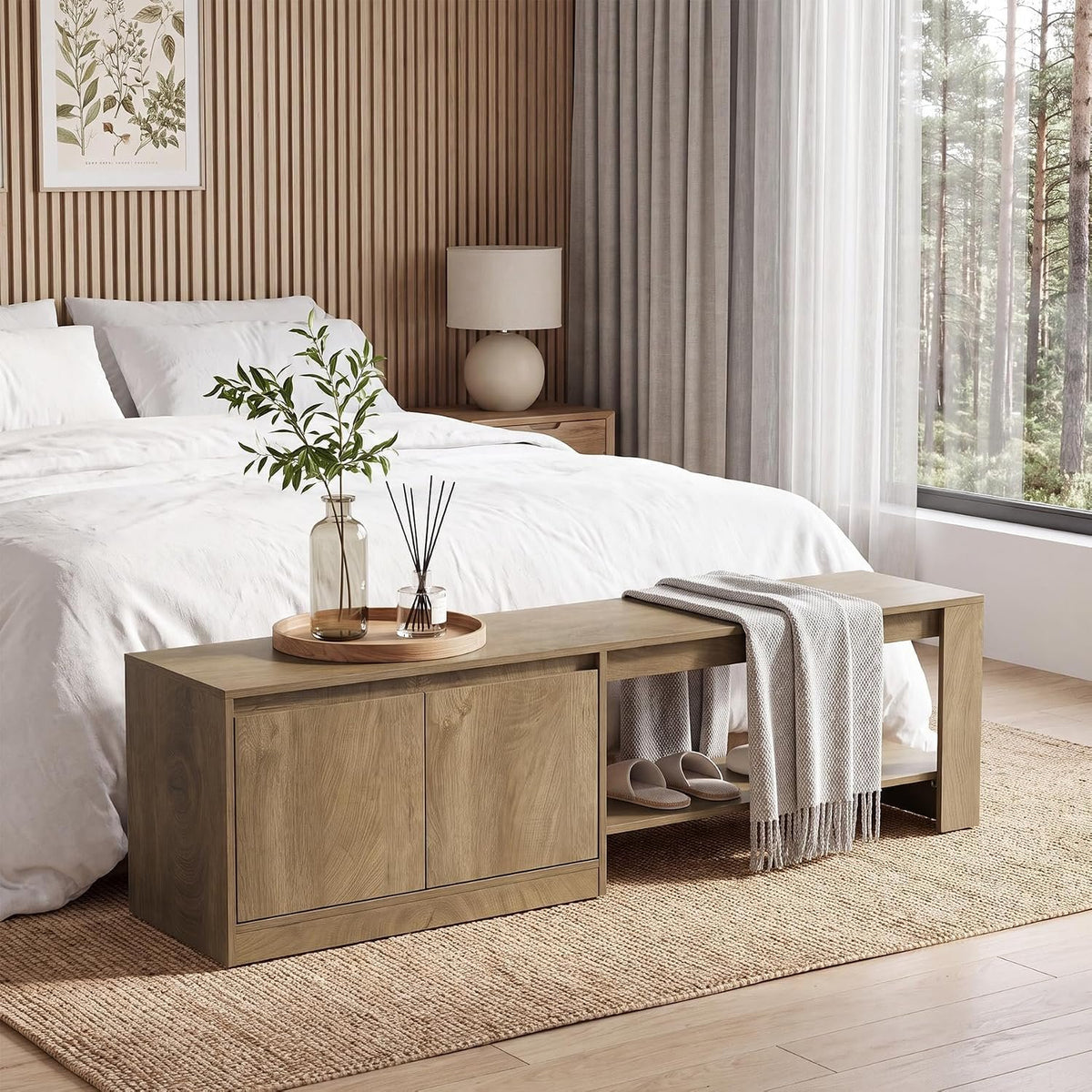 160cm Shoe Bench, Cabinet & 2-Tier Storage Shelves for Hallway