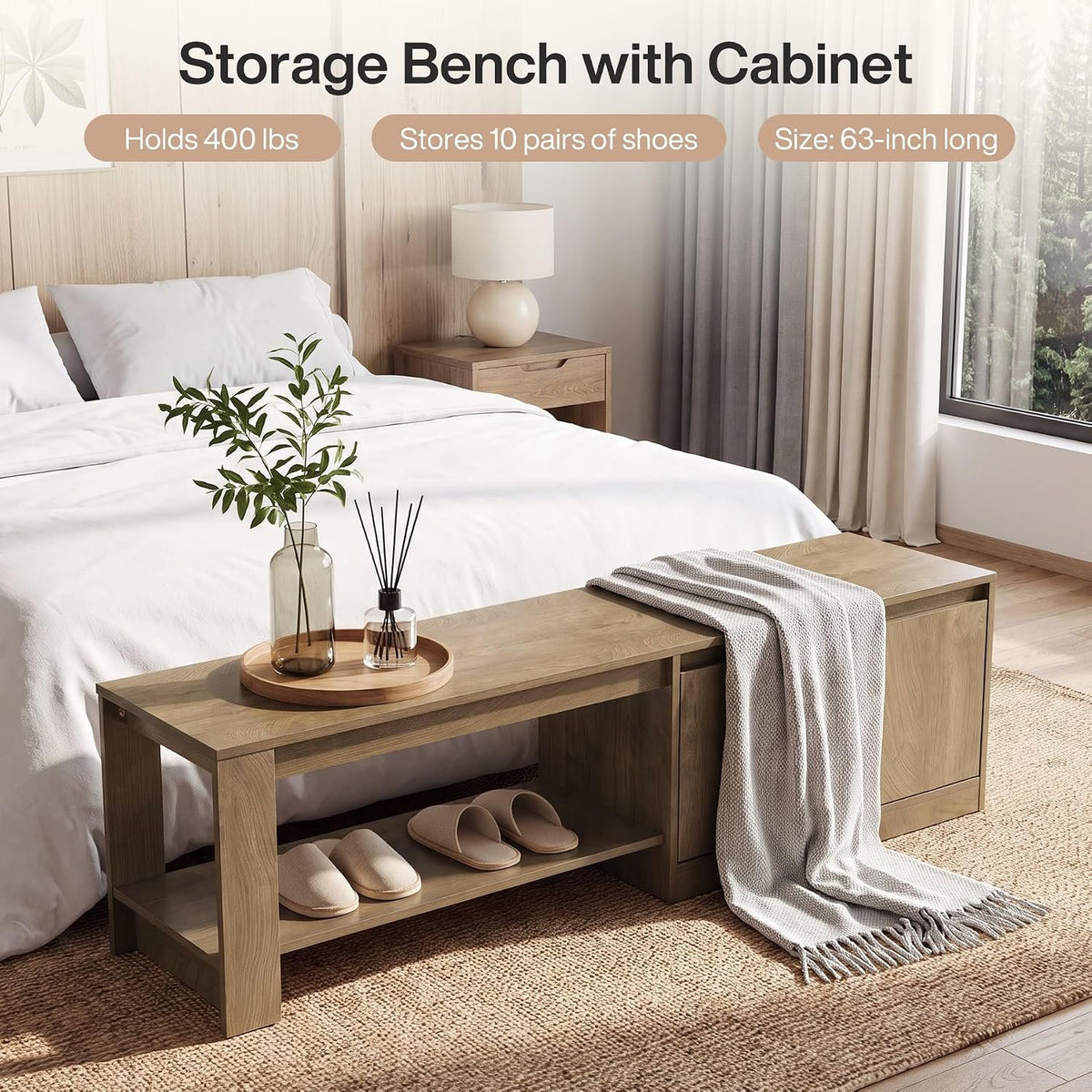 160cm Shoe Bench, Cabinet & 2-Tier Storage Shelves for Hallway