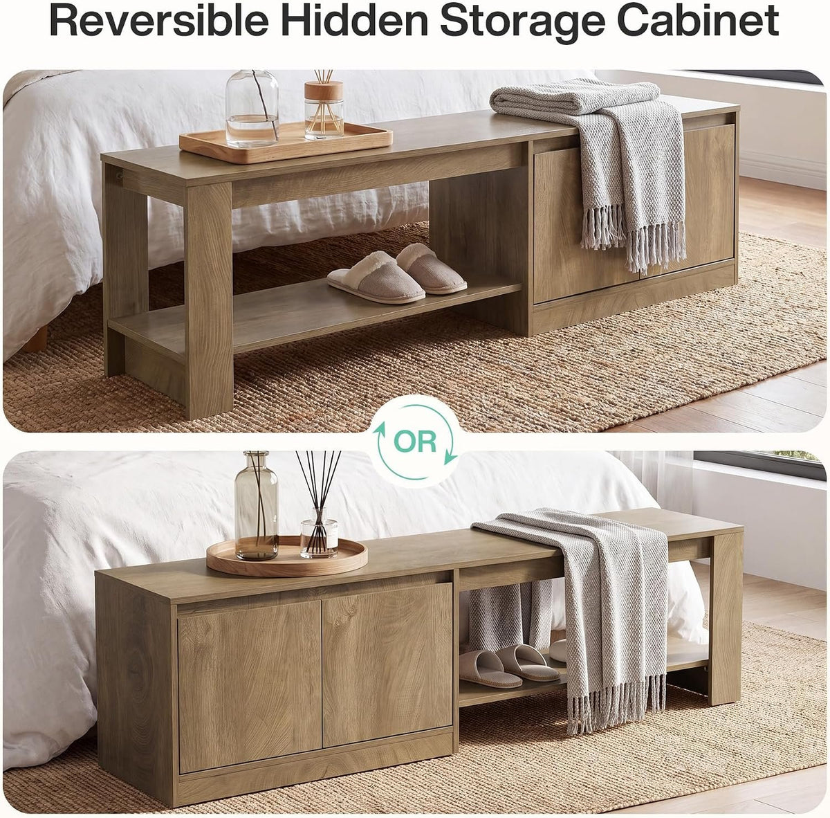 160cm Shoe Bench, Cabinet & 2-Tier Storage Shelves for Hallway