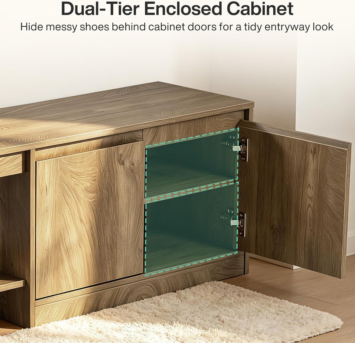 160cm Shoe Bench, Cabinet & 2-Tier Storage Shelves for Hallway