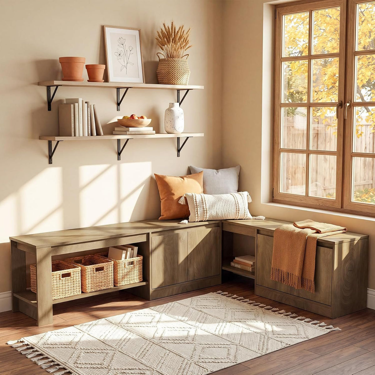 160cm Shoe Bench, Cabinet & 2-Tier Storage Shelves for Hallway