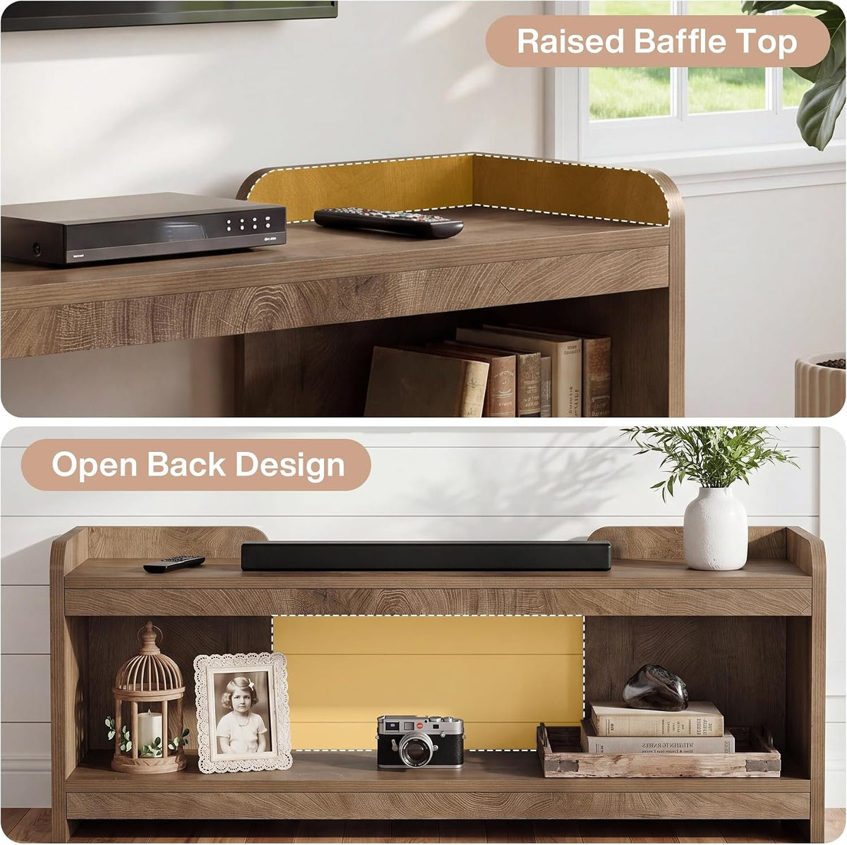 160cm TV Stand, 2-Tier Open Storage with Cable Management for 70" TV Living Room