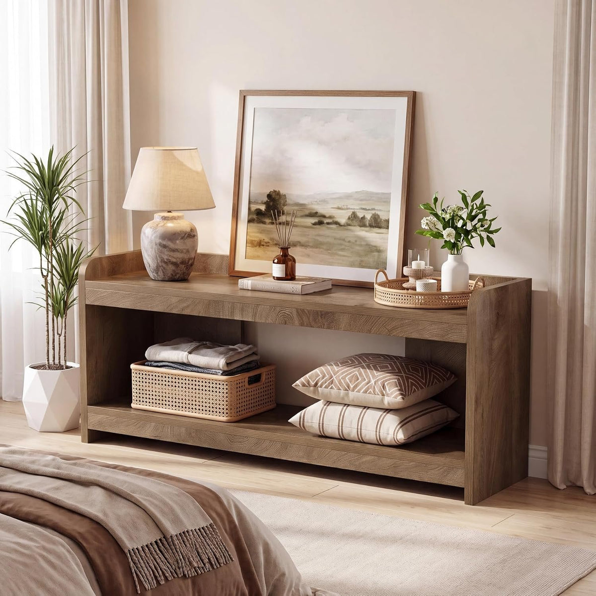 160cm TV Stand, 2-Tier Open Storage with Cable Management for 70" TV Living Room