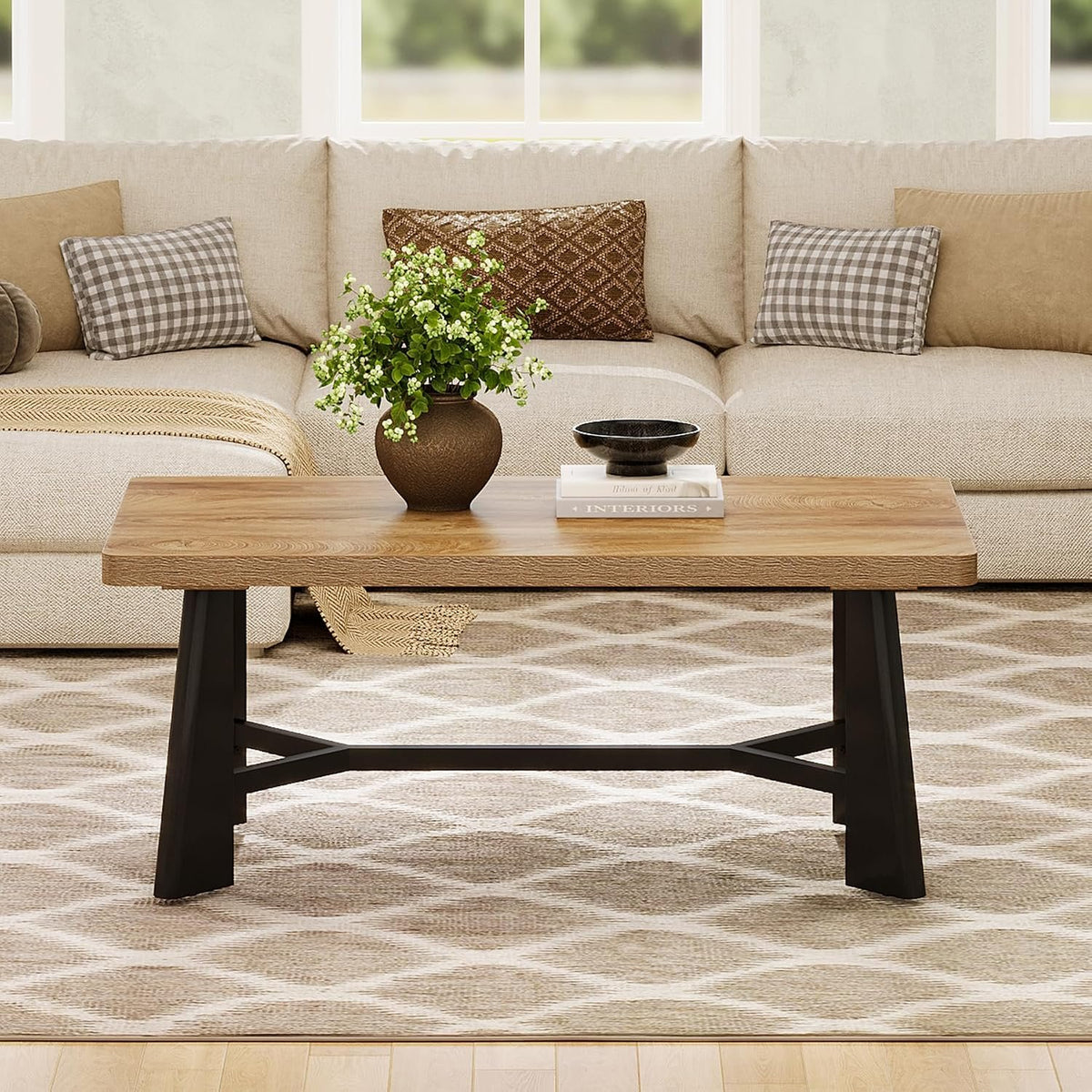 120cm Rectangular Coffee Table, Metal Frame for Living Room