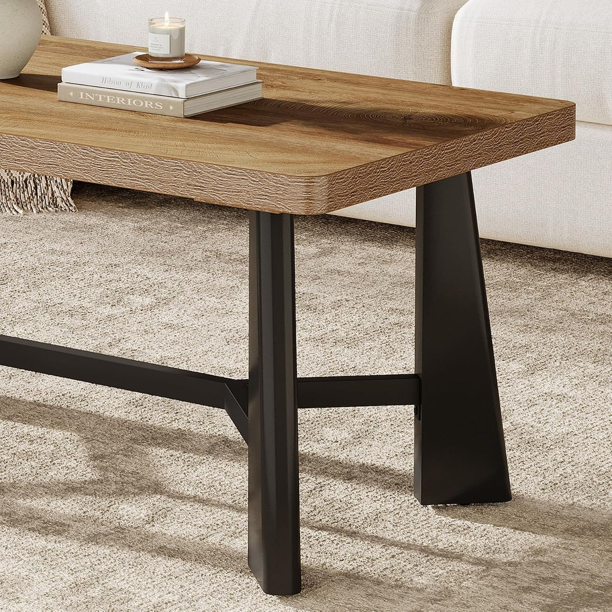 120cm Rectangular Coffee Table, Metal Frame for Living Room