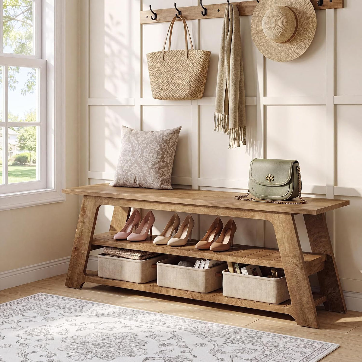 160cm Entryway Shoe Bench, Hallway & End of Bed Storage Bench