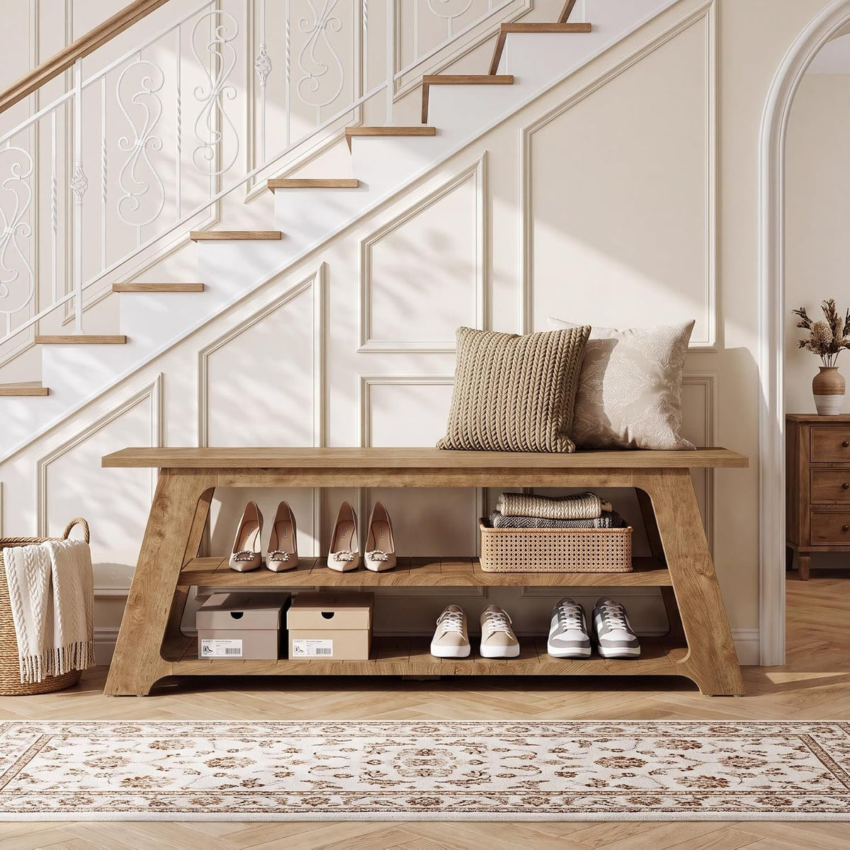 160cm Entryway Shoe Bench, Hallway & End of Bed Storage Bench