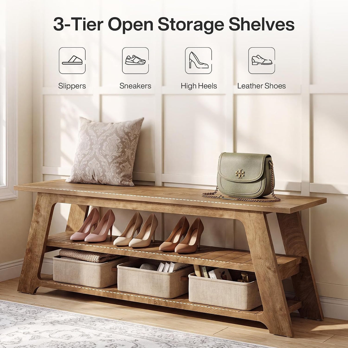 160cm Entryway Shoe Bench, Hallway & End of Bed Storage Bench