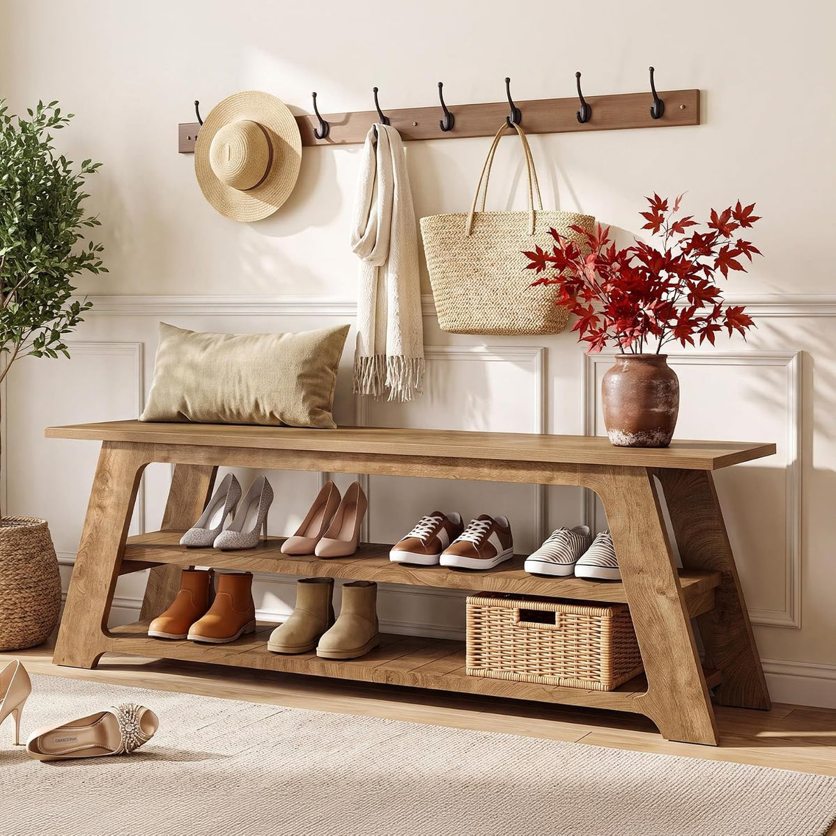 160cm Entryway Shoe Bench, Hallway & End of Bed Storage Bench