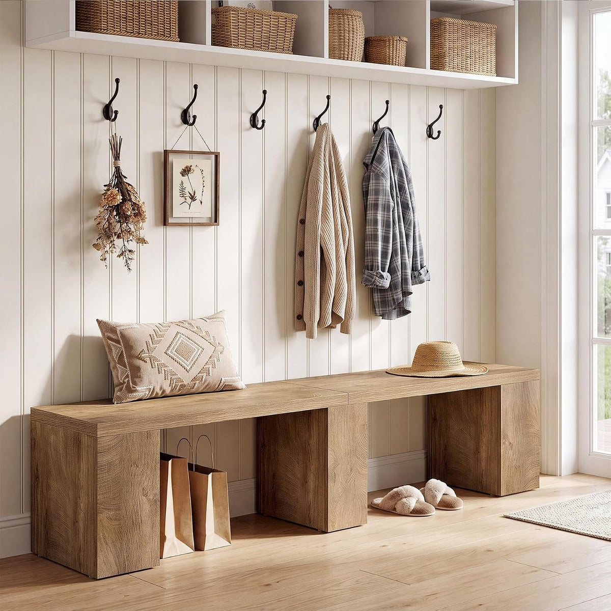 200cm Dining Bench, Farmhouse Wooden Kitchen Bench Seats 4 for Dining Room