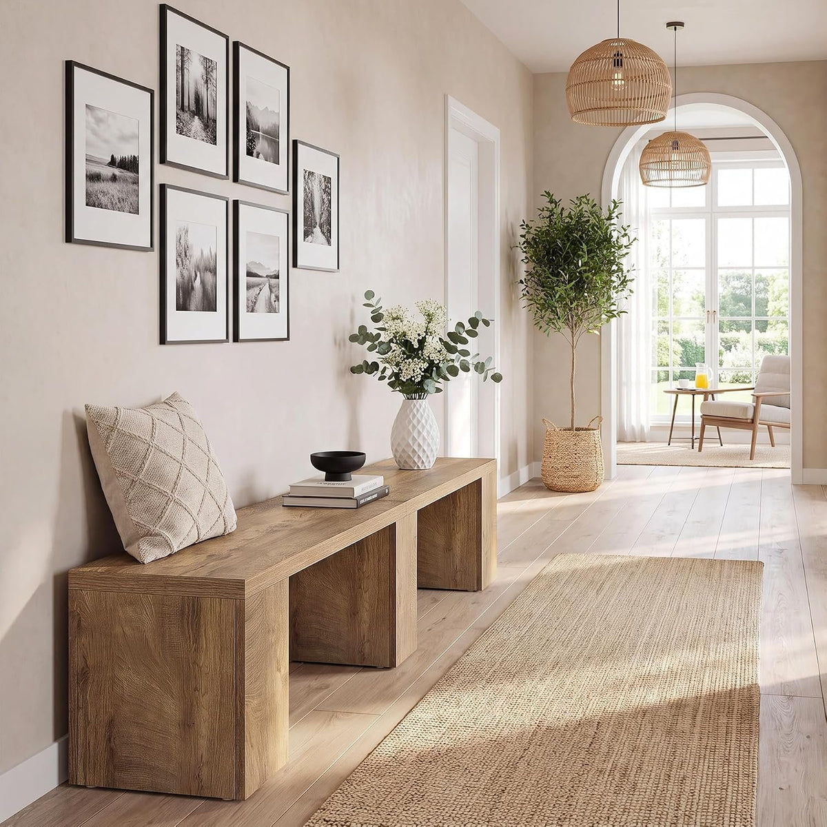 200cm Dining Bench, Farmhouse Wooden Kitchen Bench Seats 4 for Dining Room