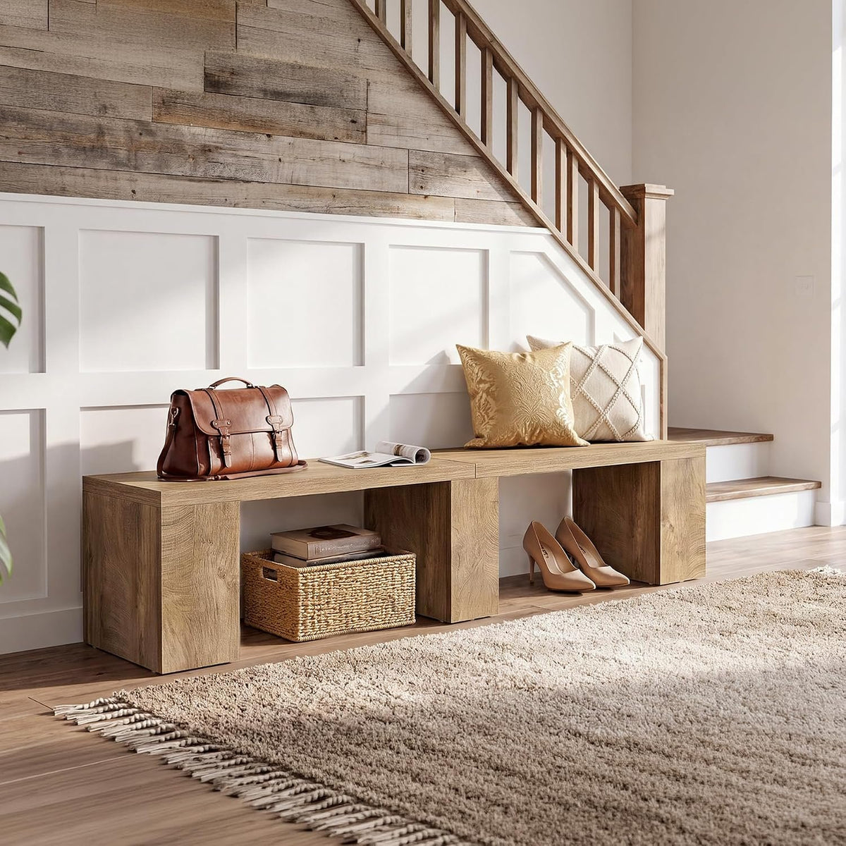 200cm Dining Bench, Farmhouse Wooden Kitchen Bench Seats 4 for Dining Room